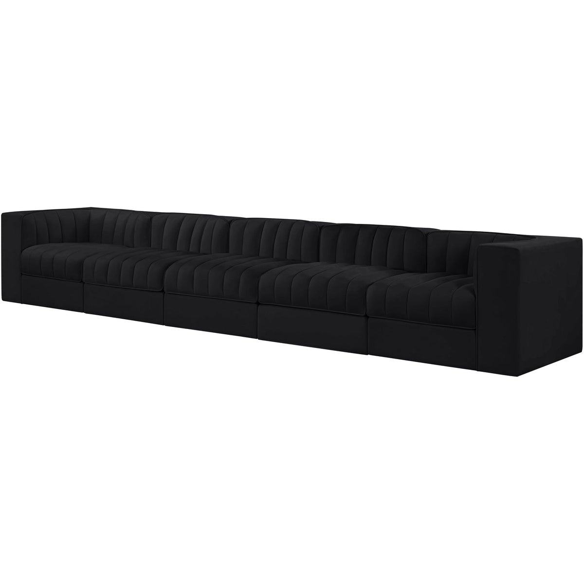 Rummi Black Velvet Performance Fabric Upholstered 5 Piece Modular Sofa