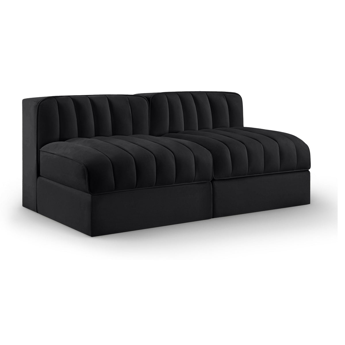 Rummi Black Velvet Performance Fabric Upholstered 2pc. Modular Loveseat in black velvet, primary product view