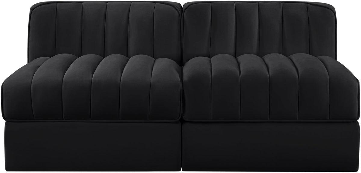 Rummi Black Velvet Performance Fabric Upholstered 2 Piece Modular Loveseat