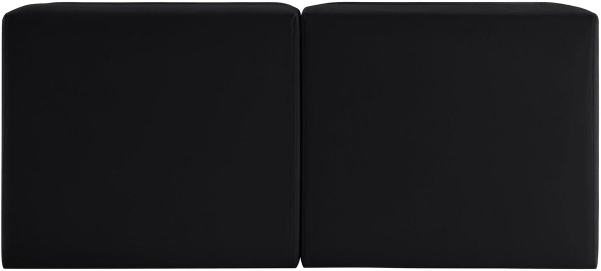 Rummi Black Velvet Performance Fabric Upholstered 2 Piece Modular Loveseat