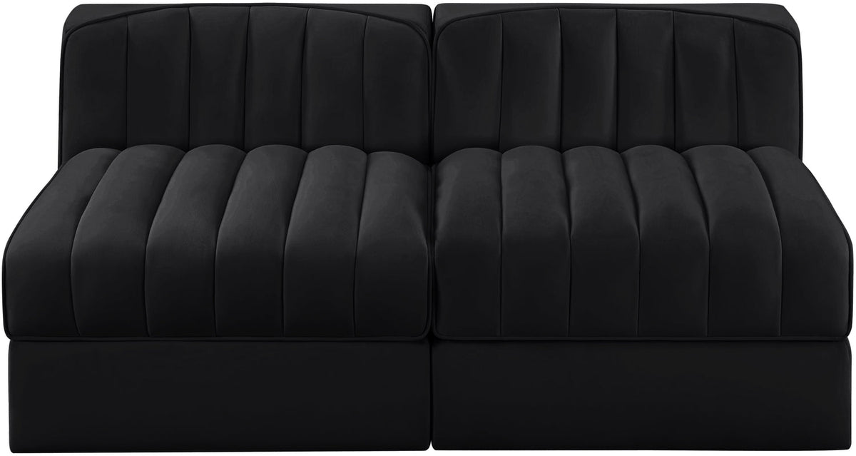 Rummi Black Velvet Performance Fabric Upholstered 2 Piece Modular Loveseat