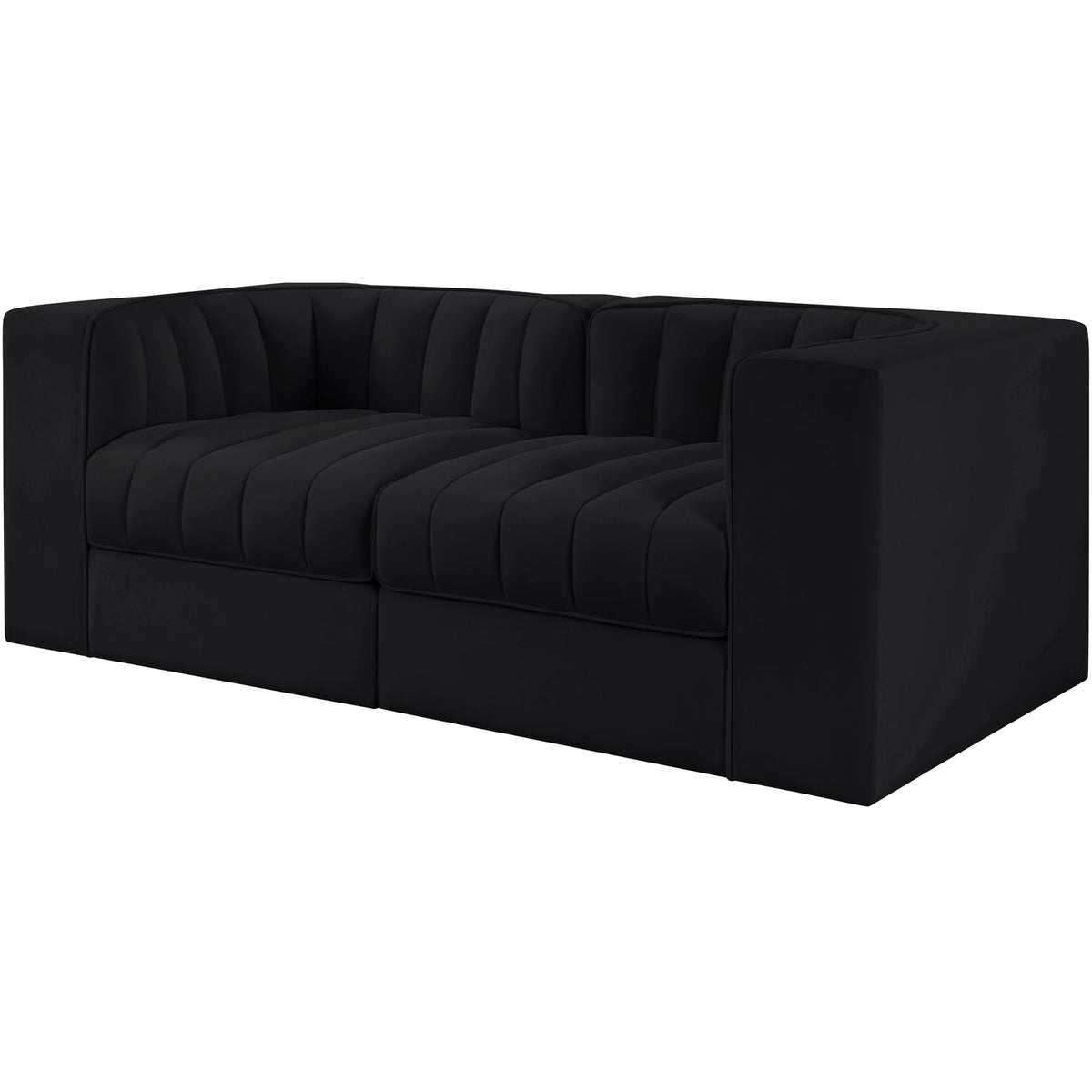 Rummi Black Velvet Performance Fabric Upholstered 2Piece. Modular Loveseat