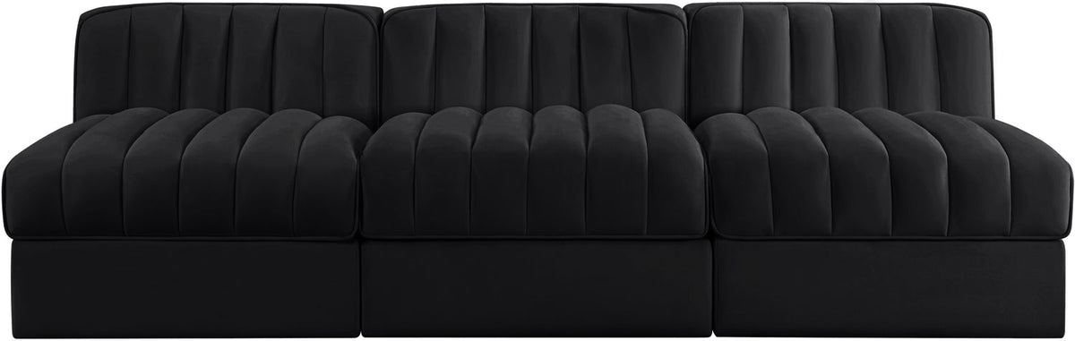 Rummi Black Velvet Performance Fabric Upholstered 3 Piece Modular Sofa