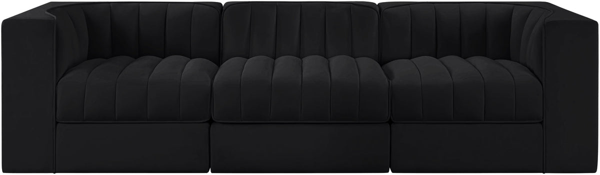 Rummi Black Velvet Performance Fabric Upholstered 3 Piece Modular Sofa