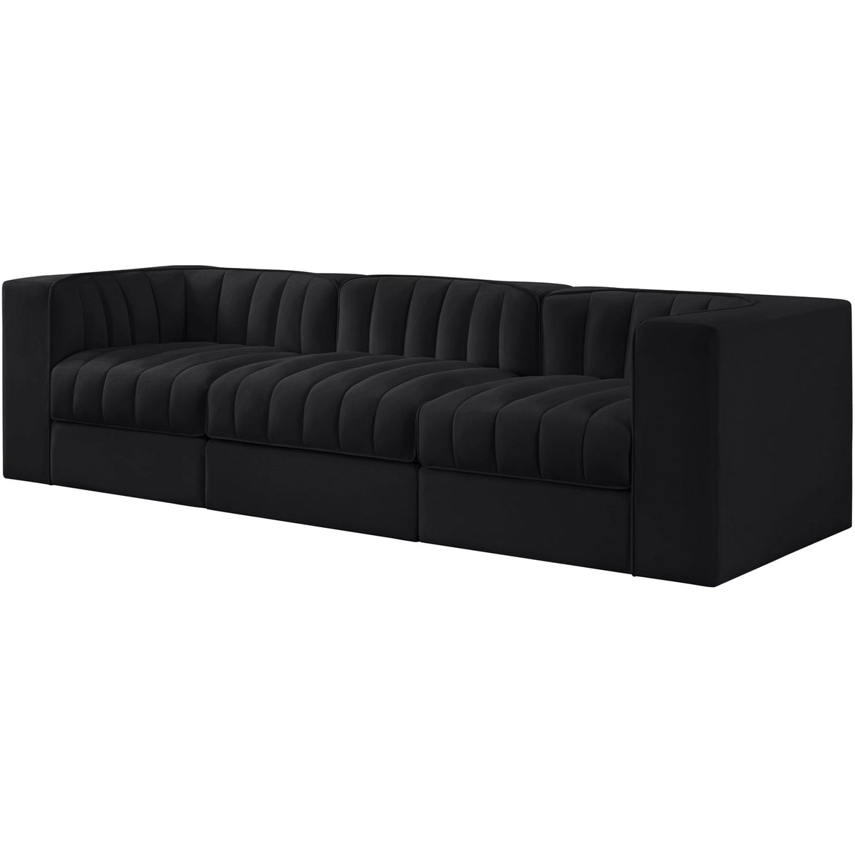 Rummi Black Velvet Performance Fabric Upholstered 3 Piece Modular Sofa