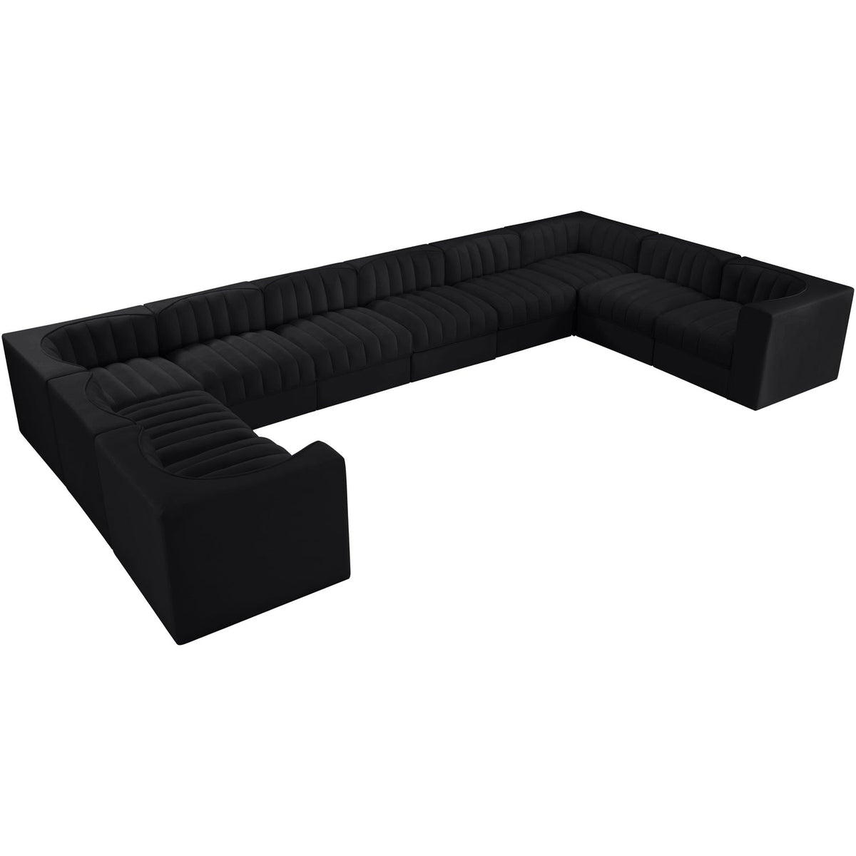 Rummi Black Velvet Performance Fabric Upholstered 10 Piece Modular Sectional Sofa