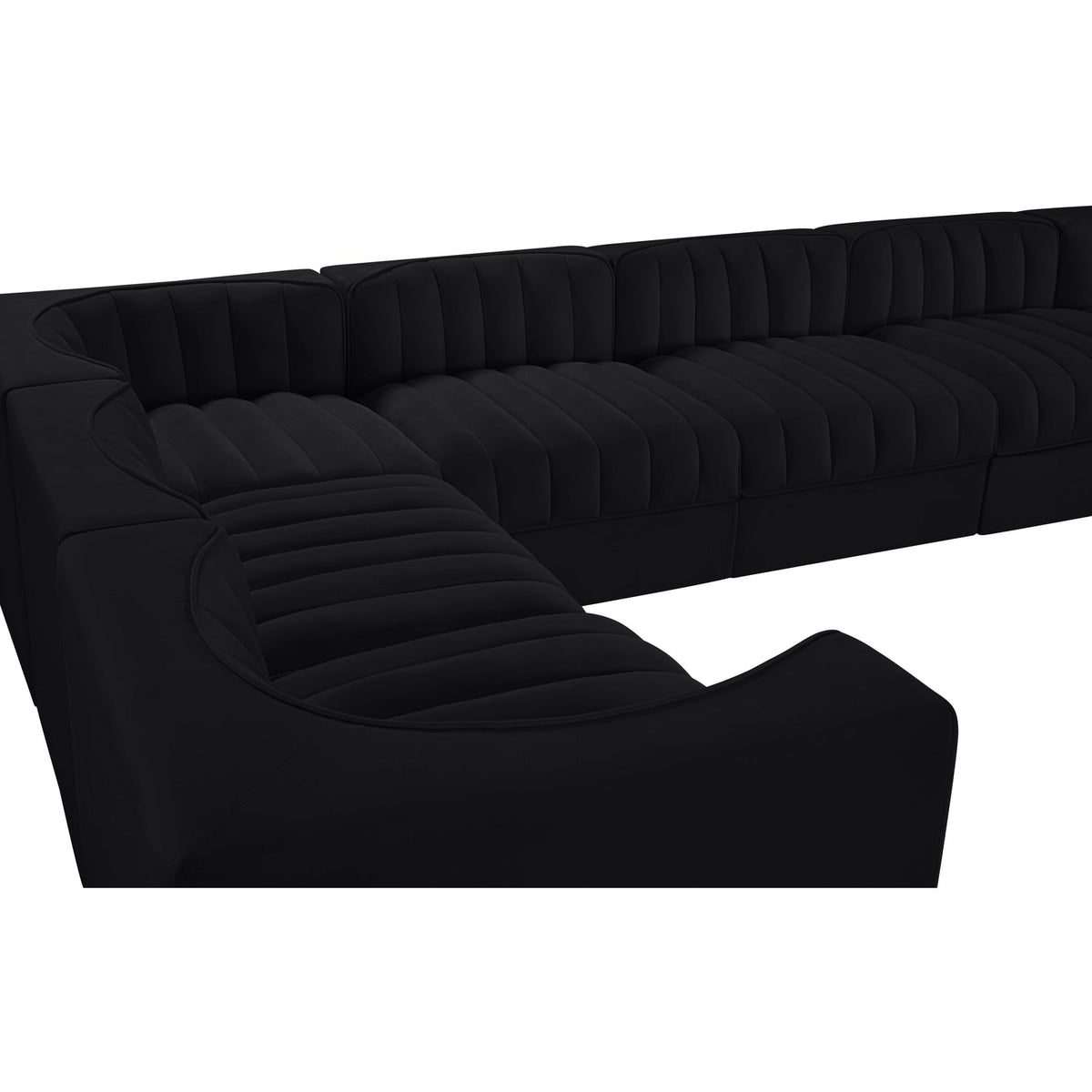 Rummi Black Velvet Performance Fabric Upholstered 10 Piece Modular Sectional Sofa
