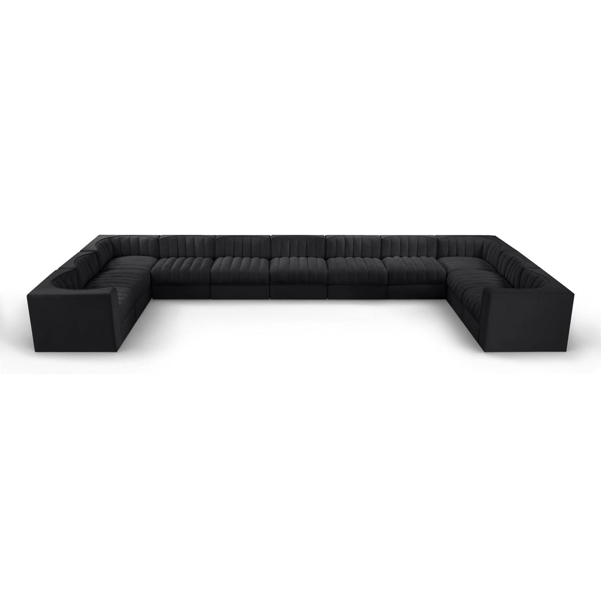 Rummi Black Velvet Performance Fabric Upholstered 11pc. Modular Sectional in black velvet, primary product view