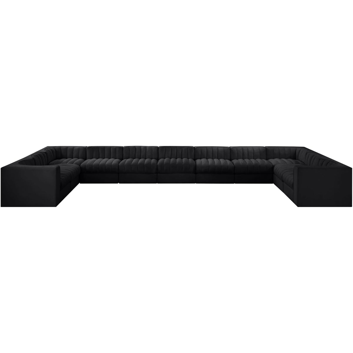 Rummi Black Velvet Performance Fabric Upholstered 11 Piece Modular Sectional Sofa