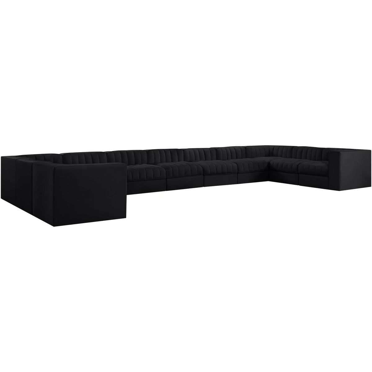 Rummi Black Velvet Performance Fabric Upholstered 11 Piece Modular Sectional Sofa