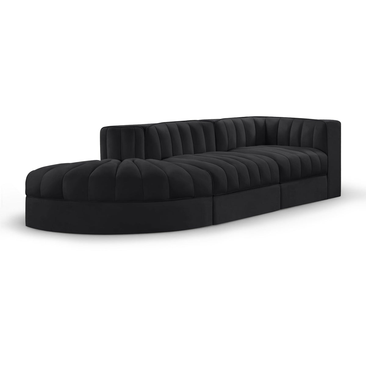 Rummi Black Velvet Performance Fabric Upholstered 3pc. Modular Sectional in black velvet, primary product view