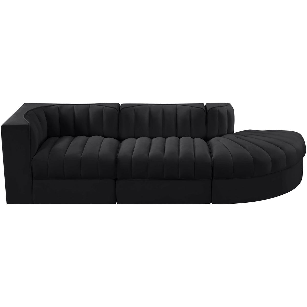 Rummi Black Velvet Performance Fabric Upholstered 3 Piece Modular Sectional Sofa