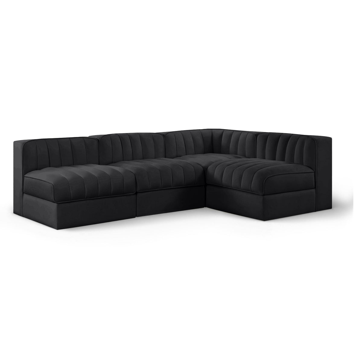 Rummi Black Velvet Performance Fabric Upholstered 4pc. Modular Sectional in black velvet, primary product view