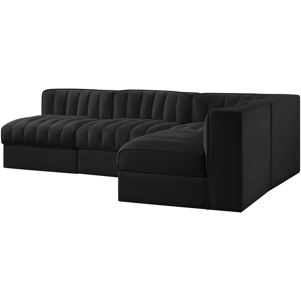 Rummi Black Velvet Performance Fabric Upholstered 4 Piece Modular Sectional Sofa