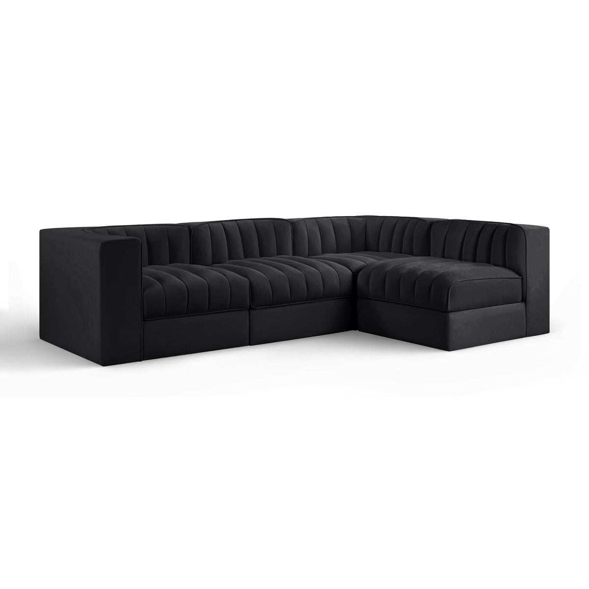 Rummi Black Velvet Performance Fabric Upholstered 4pc. Modular Sectional in black velvet, primary product view