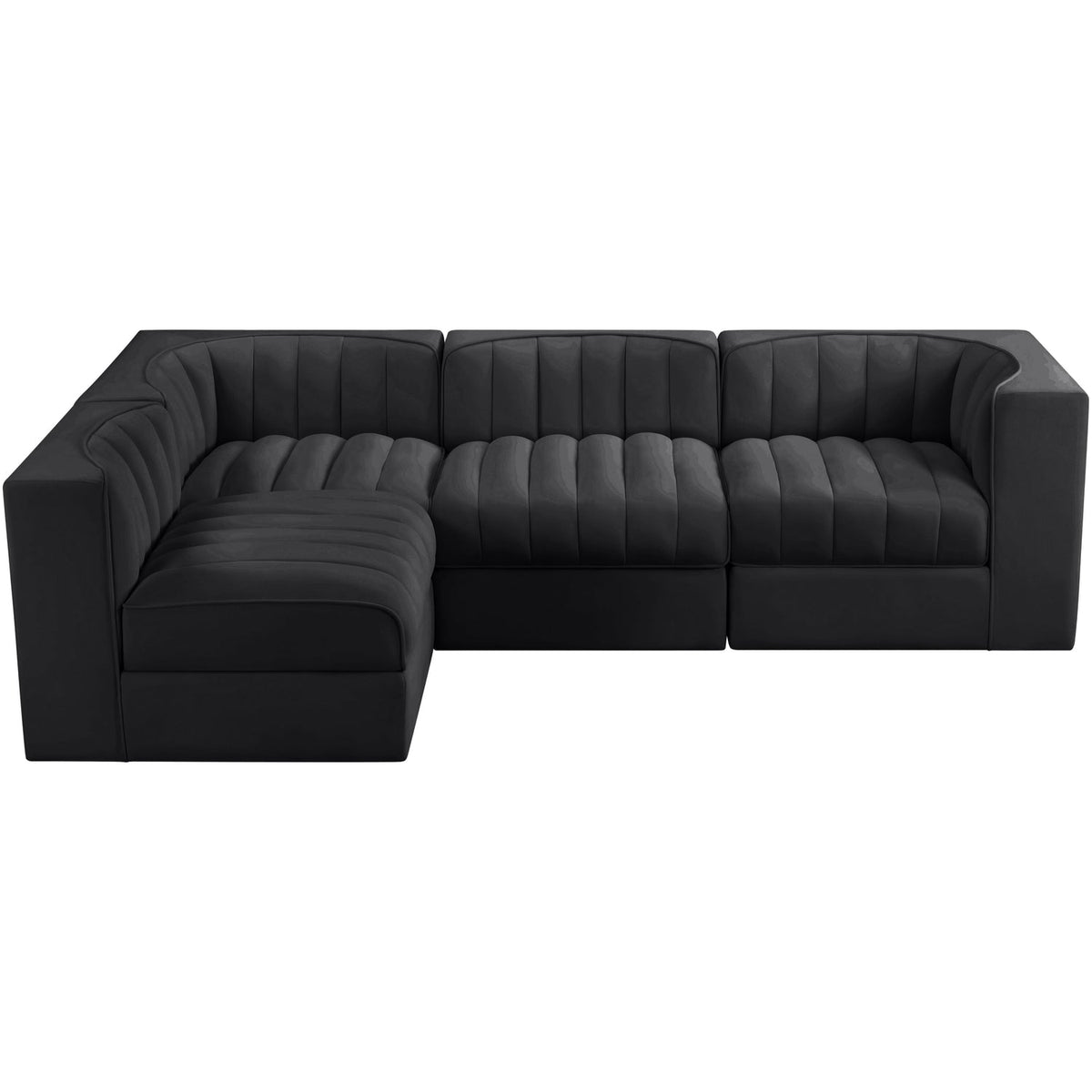 Rummi Black Velvet Performance Fabric Upholstered 4 Piece Modular Sectional Sofa