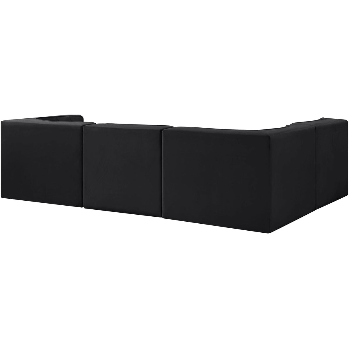 Rummi Black Velvet Performance Fabric Upholstered 4 Piece Modular Sectional Sofa