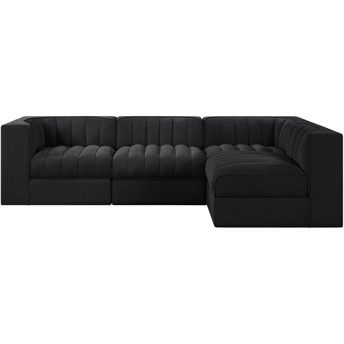 Rummi Black Velvet Performance Fabric Upholstered 4 Piece Modular Sectional Sofa