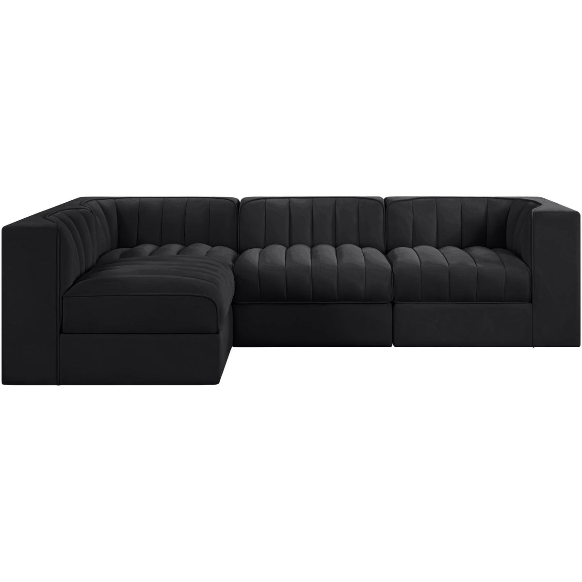Rummi Black Velvet Performance Fabric Upholstered 4 Piece Modular Sectional Sofa