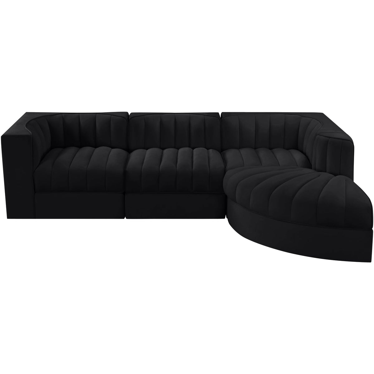 Rummi Black Velvet Performance Fabric Upholstered 4 Piece Modular Sectional Sofa