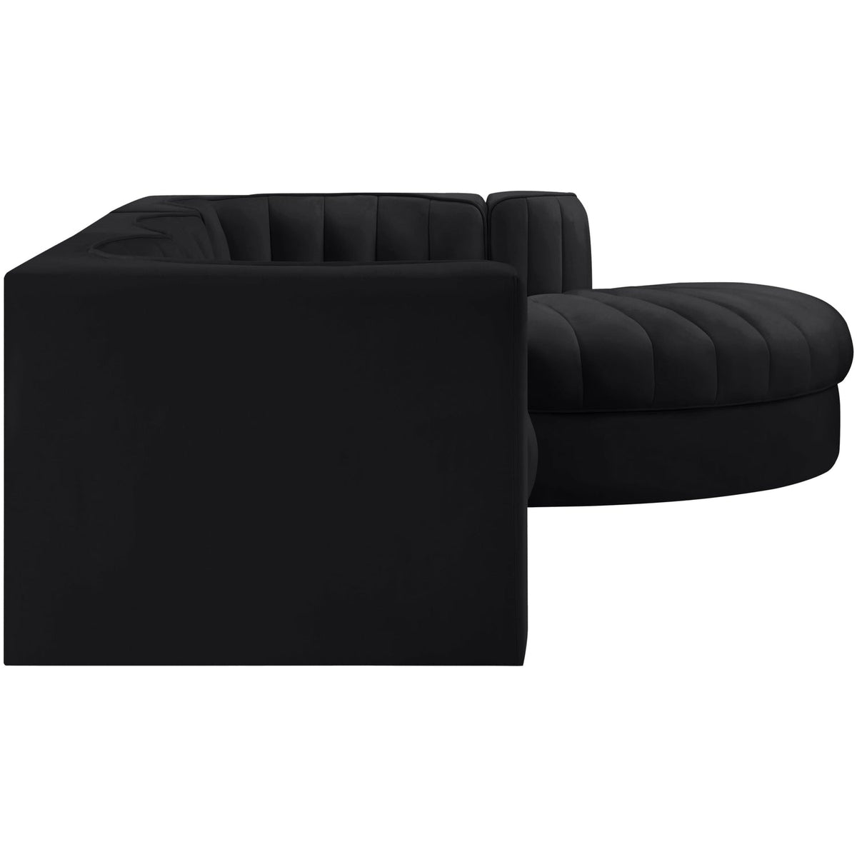 Rummi Black Velvet Performance Fabric Upholstered 4 Piece Modular Sectional Sofa