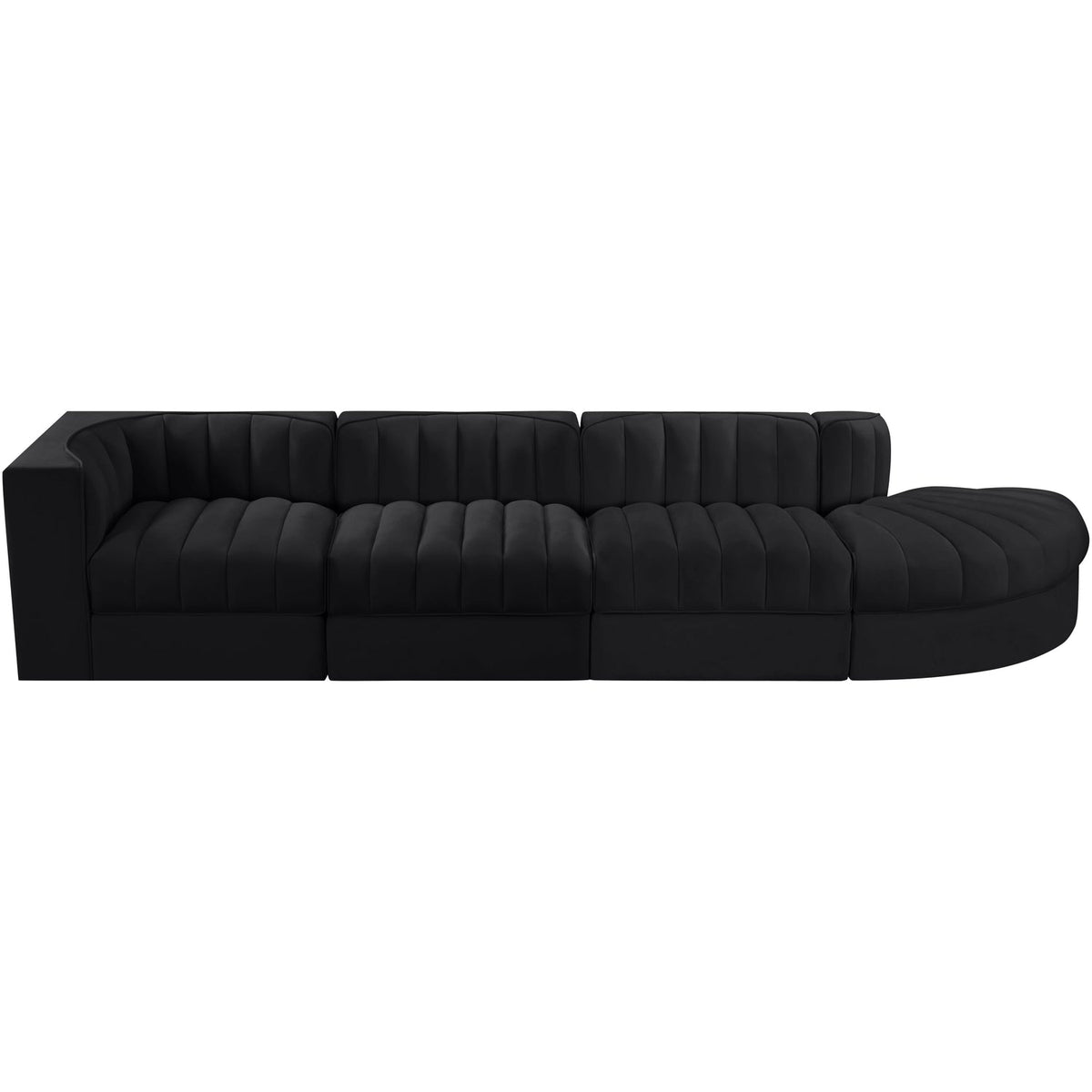 Rummi Black Velvet Performance Fabric Upholstered 4 Piece Modular Sectional Sofa