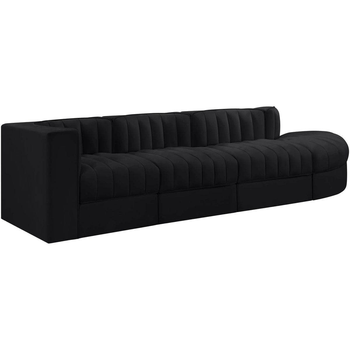 Rummi Black Velvet Performance Fabric Upholstered 4 Piece Modular Sectional Sofa