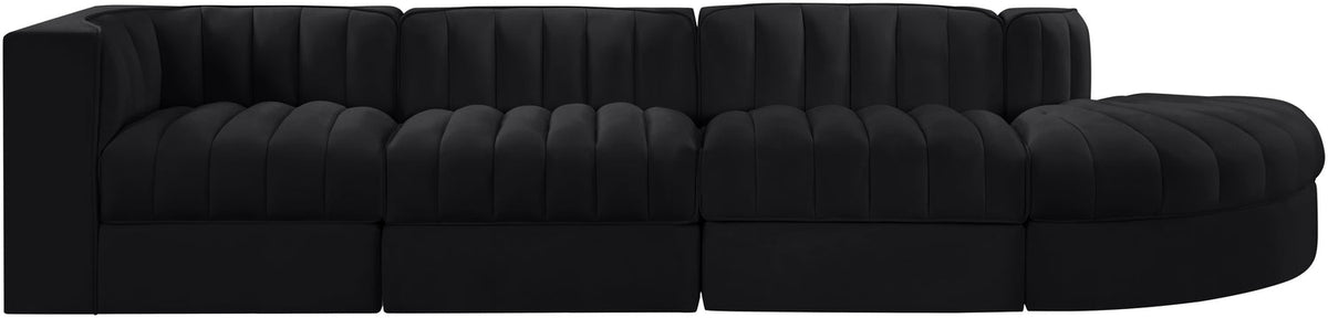 Rummi Black Velvet Performance Fabric Upholstered 4 Piece Modular Sectional Sofa