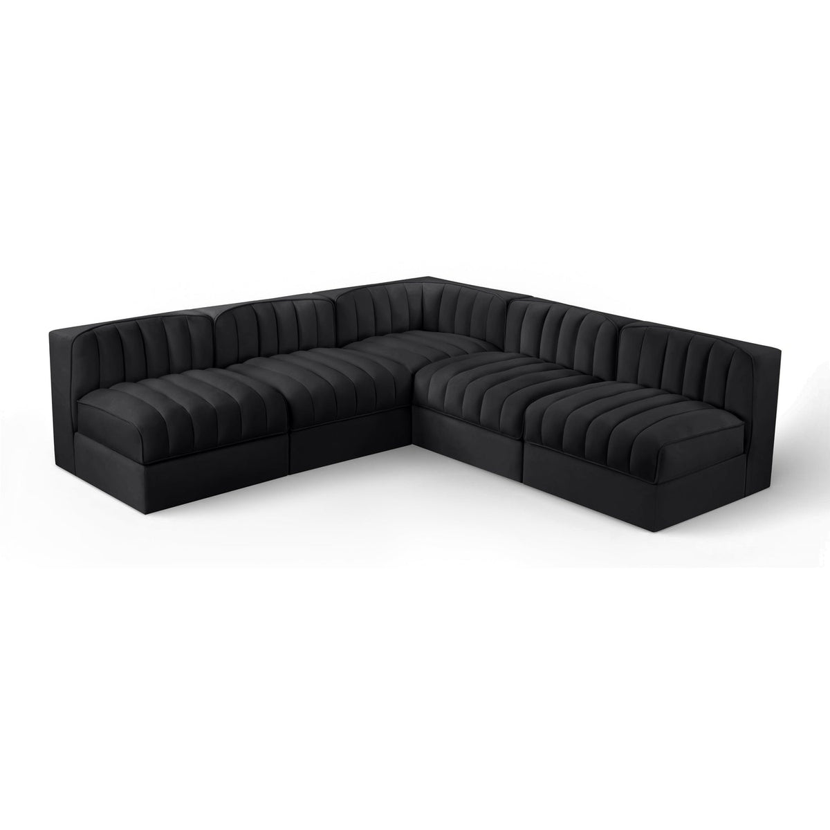 Rummi Black Velvet Performance Fabric Upholstered 5pc. Modular Sectional in black velvet, primary product view