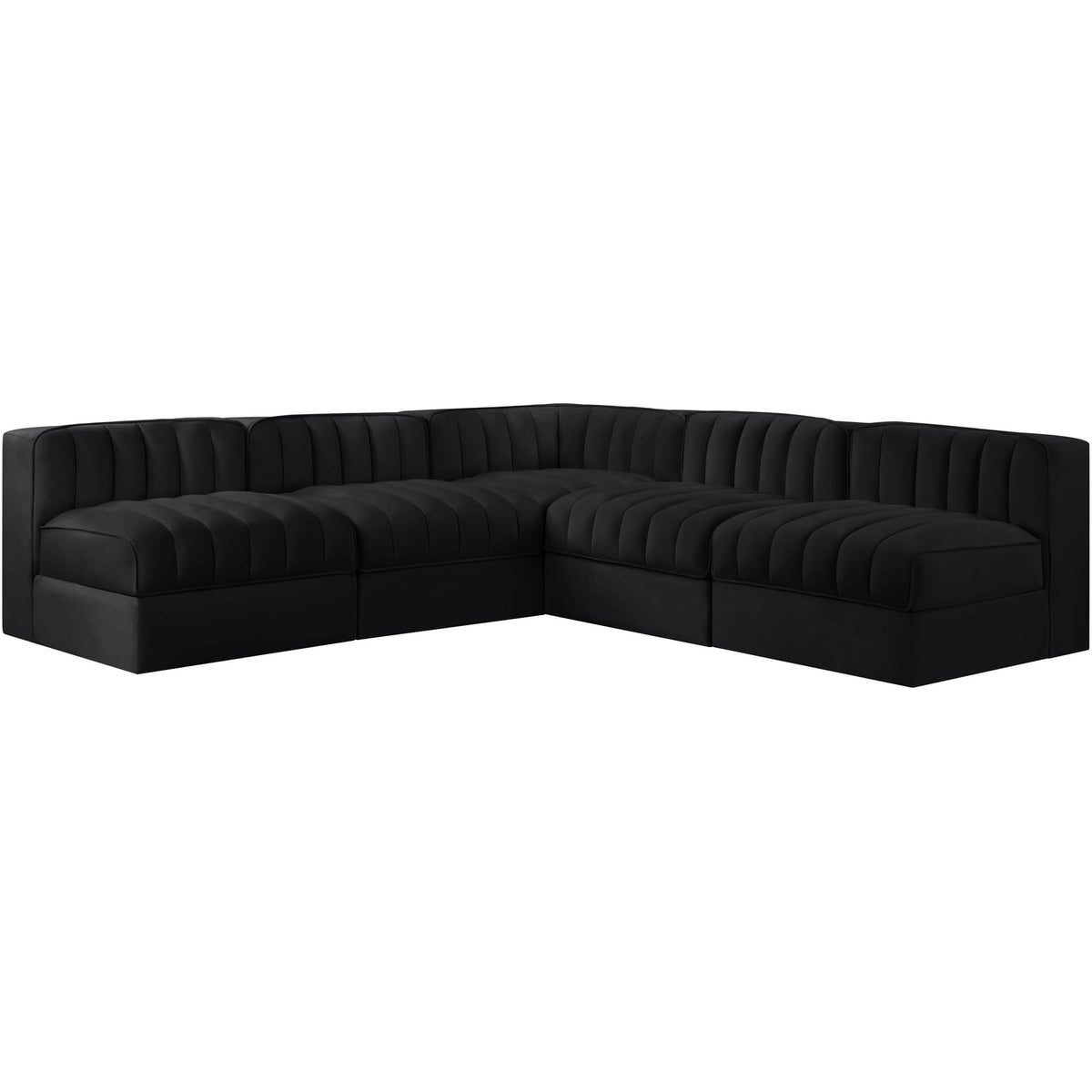 Rummi Black Velvet Performance Fabric Upholstered 5 Piece Modular Sectional Sofa