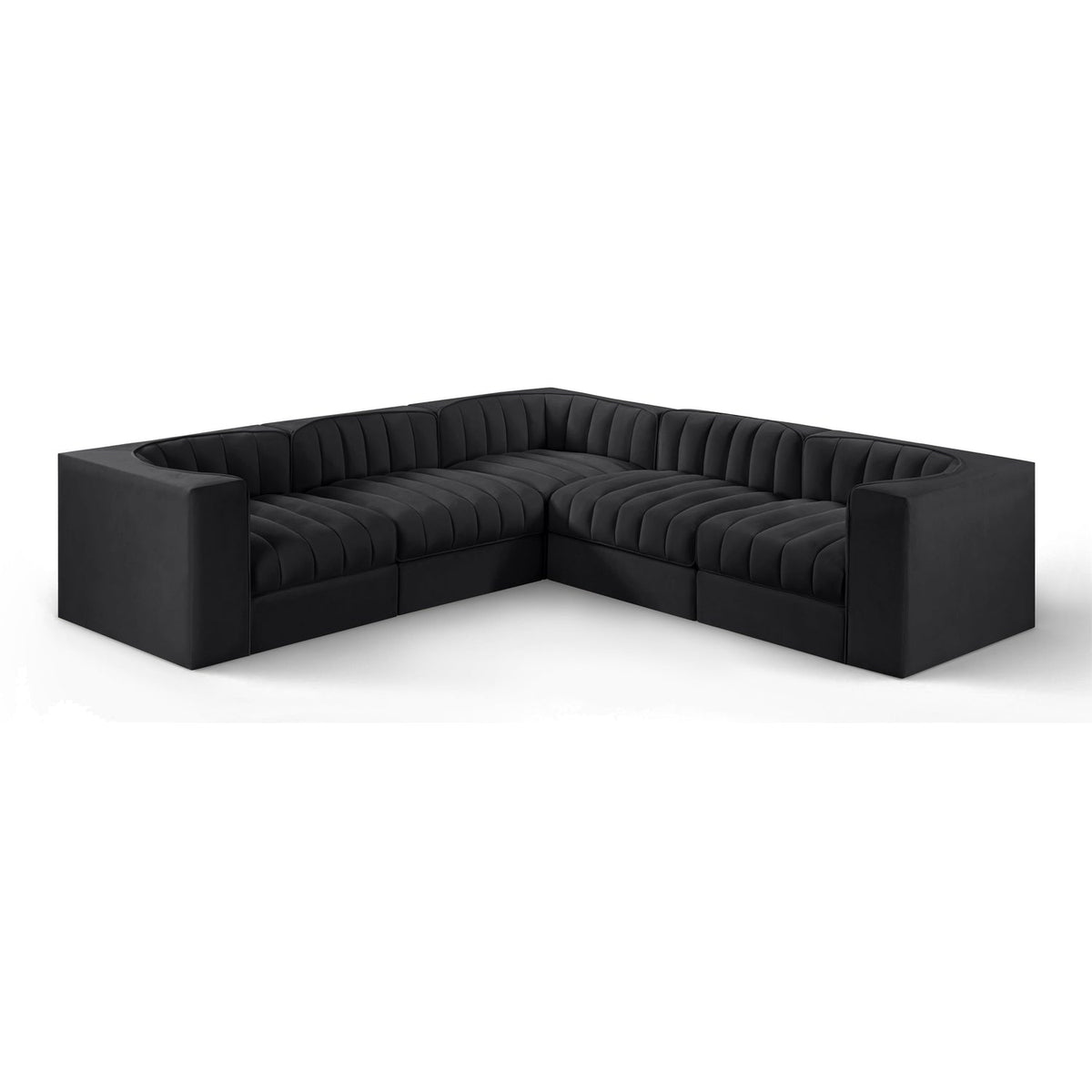 Rummi Black Velvet Performance Fabric Upholstered 5pc. Modular Sectional in black velvet, primary product view