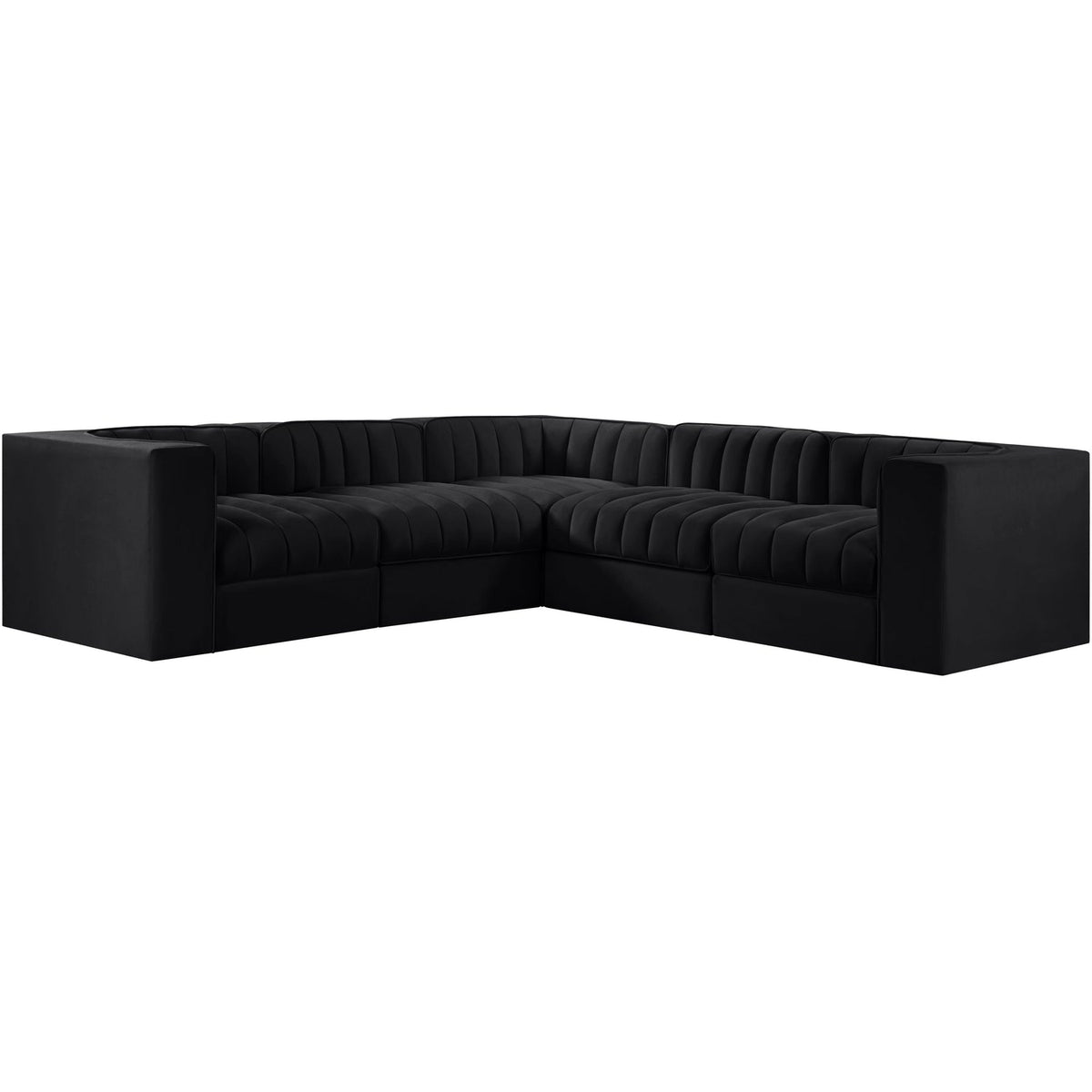 Rummi Black Velvet Performance Fabric Upholstered 5 Piece Modular Sectional Sofa