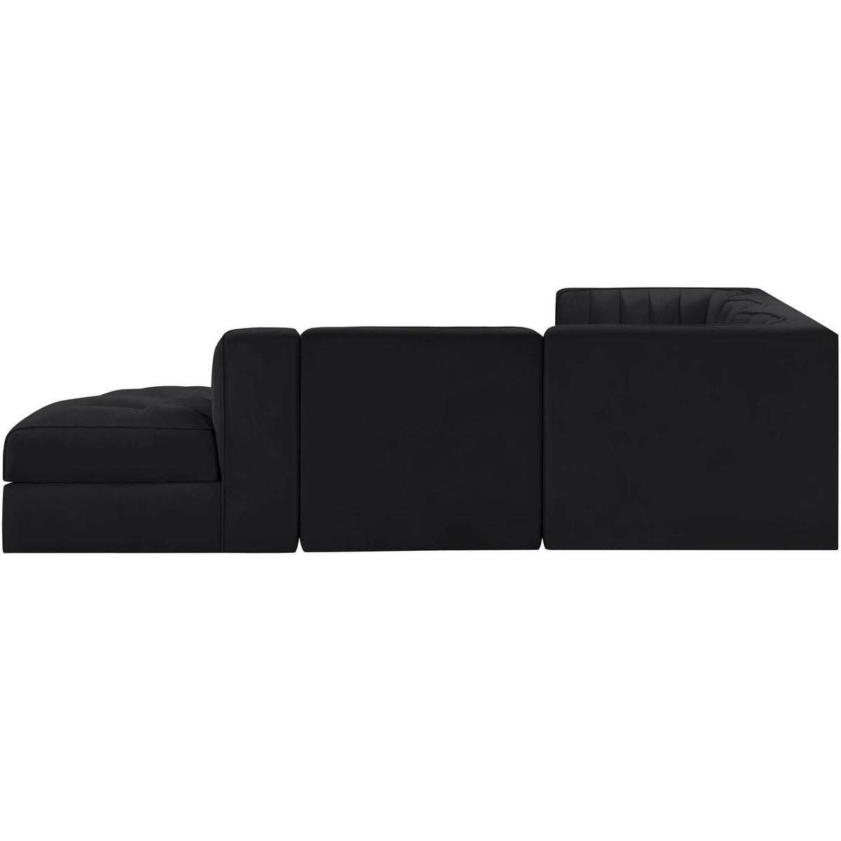 Rummi Black Velvet Performance Fabric Upholstered 5 Piece Modular Sectional Sofa