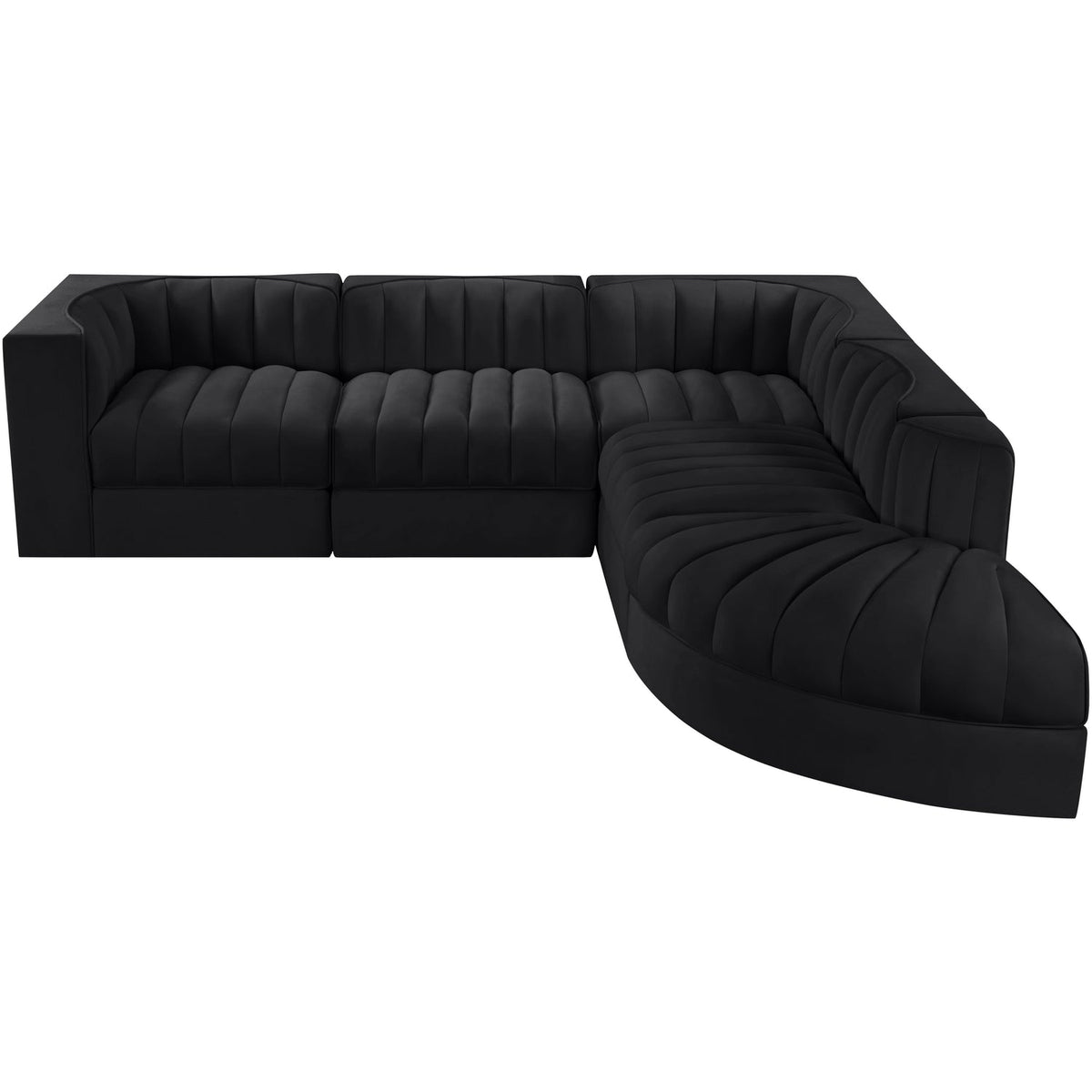 Rummi Black Velvet Performance Fabric Upholstered 5 Piece Modular Sectional Sofa
