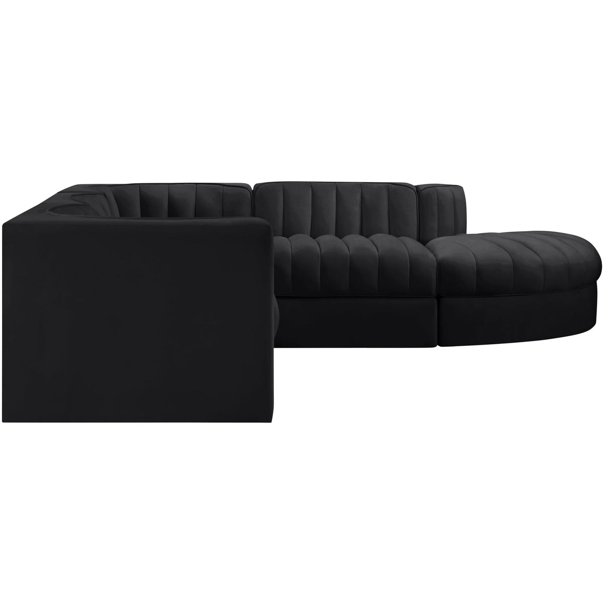Rummi Black Velvet Performance Fabric Upholstered 5 Piece Modular Sectional Sofa