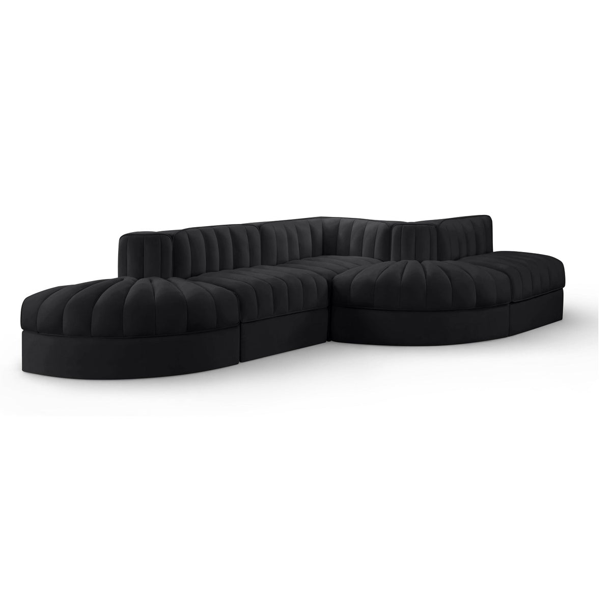 Rummi Black Velvet Performance Fabric Upholstered 5pc. Modular Sectional in black velvet, primary product view