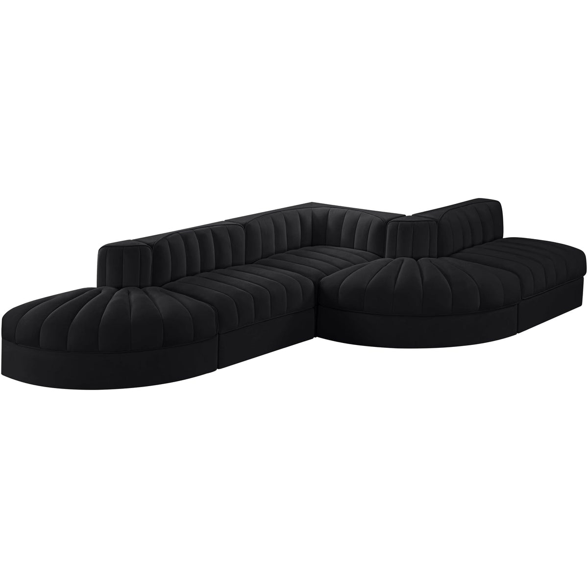 Rummi Black Velvet Performance Fabric Upholstered 5 Piece Modular Sectional Sofa