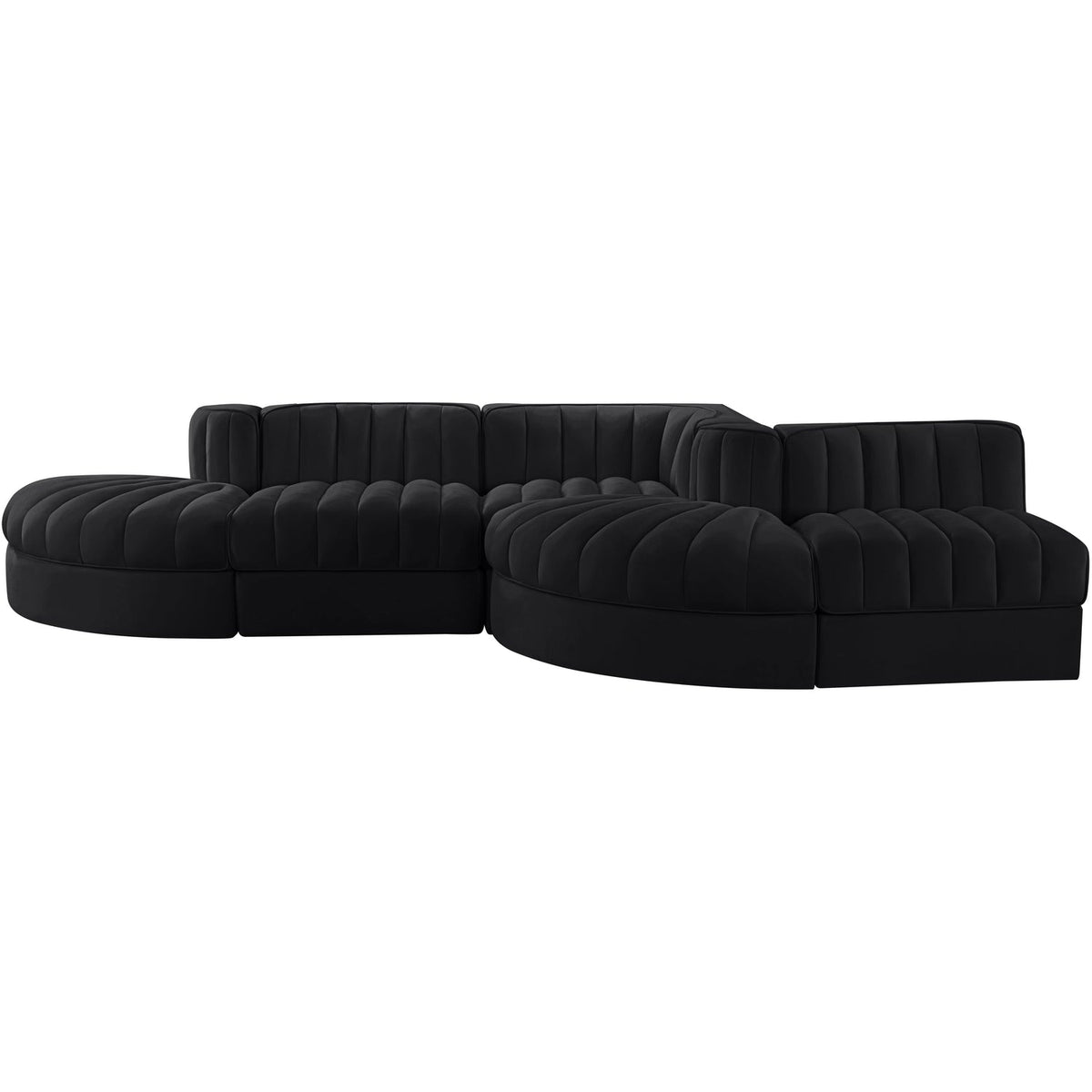 Rummi Black Velvet Performance Fabric Upholstered 5 Piece Modular Sectional Sofa