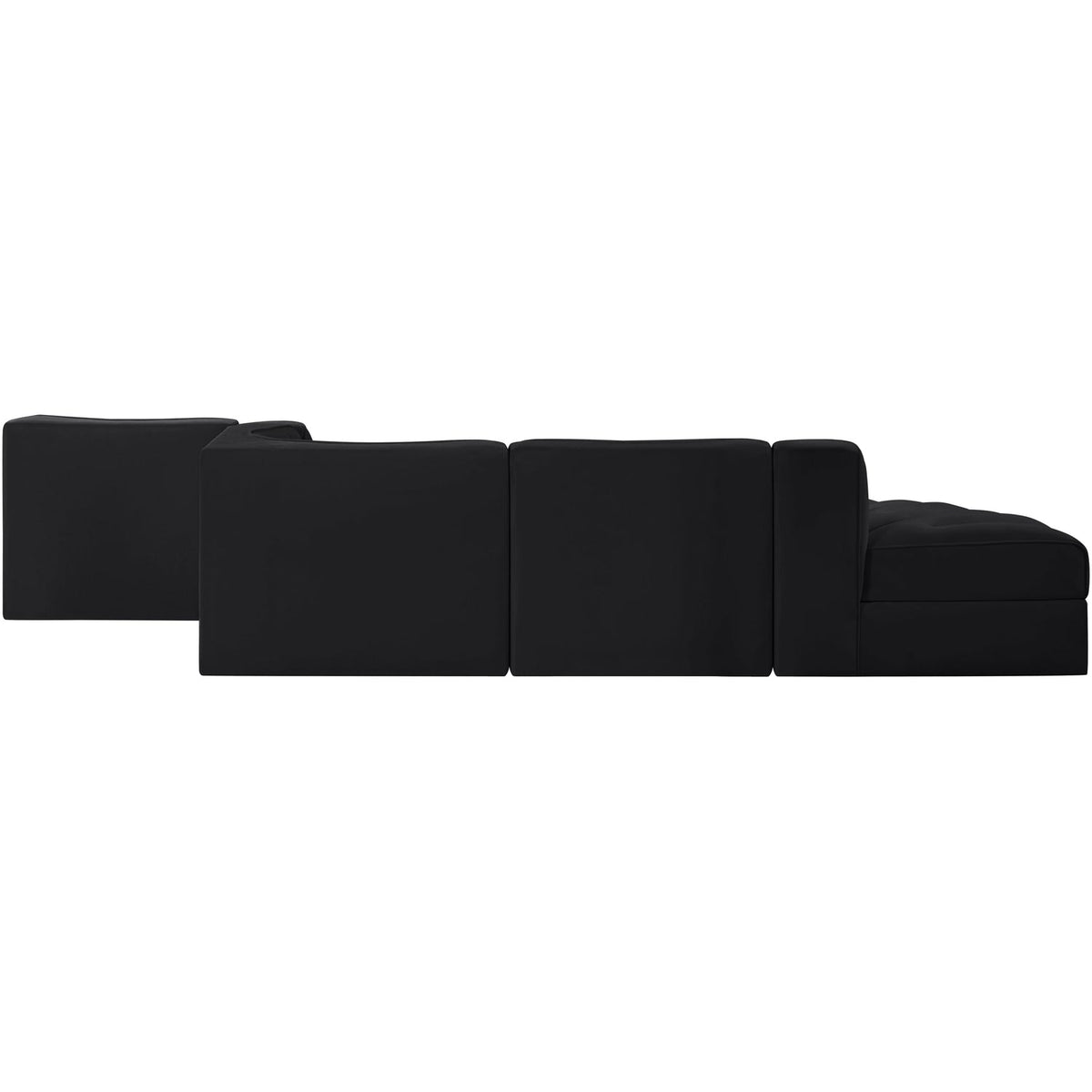 Rummi Black Velvet Performance Fabric Upholstered 5 Piece Modular Sectional Sofa