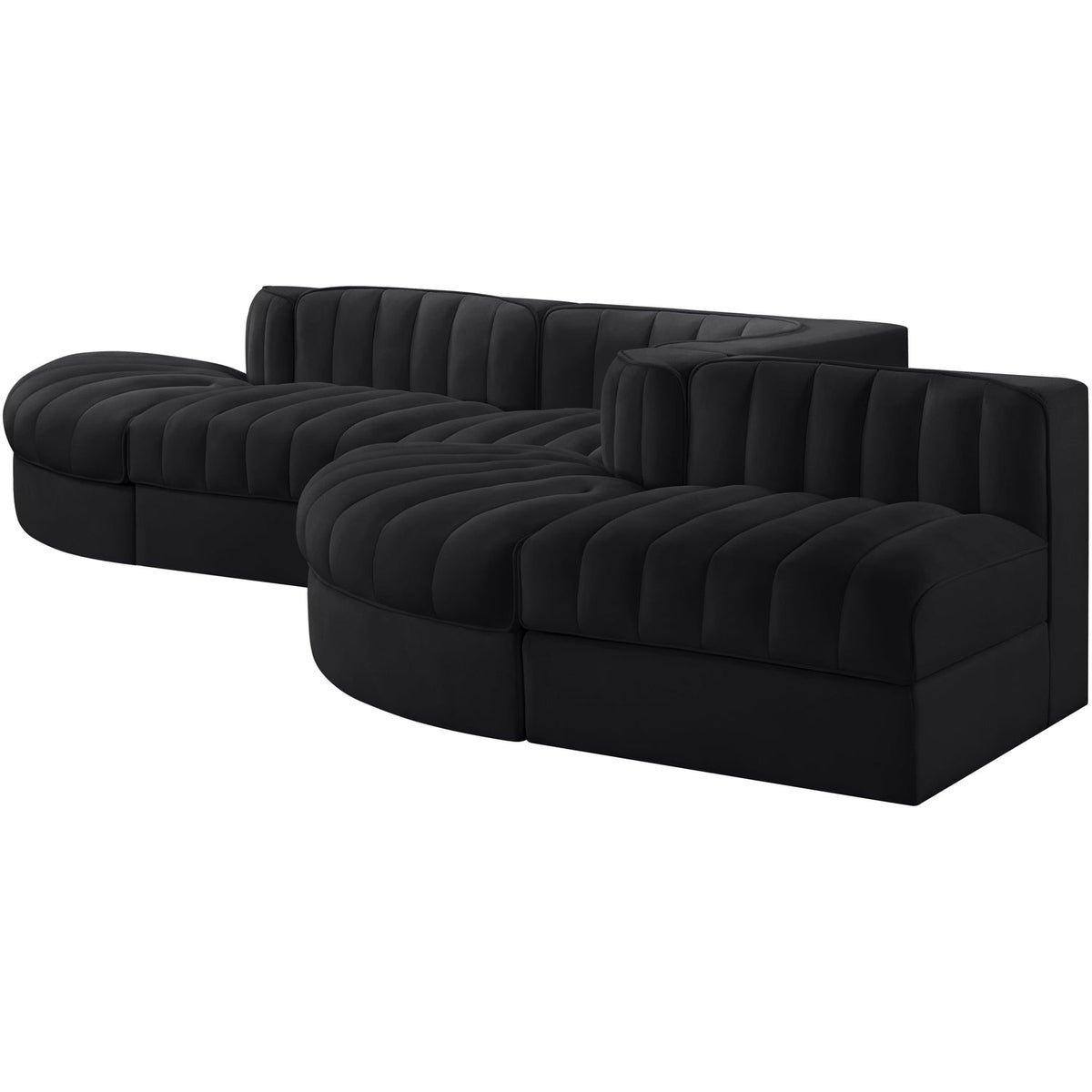 Rummi Black Velvet Performance Fabric Upholstered 5 Piece Modular Sectional Sofa