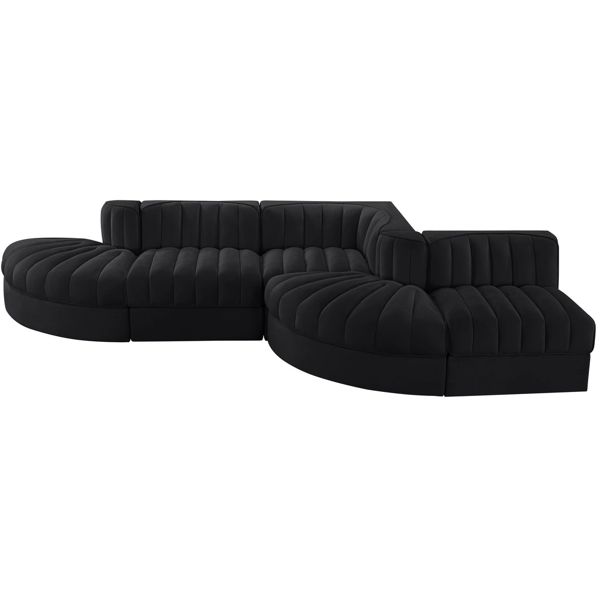 Rummi Black Velvet Performance Fabric Upholstered 5 Piece Modular Sectional Sofa