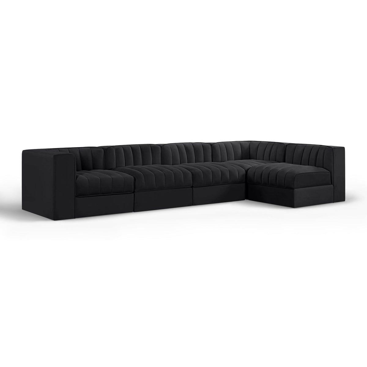 Rummi Black Velvet Performance Fabric Upholstered 5pc. Modular Sectional in black velvet, primary product view