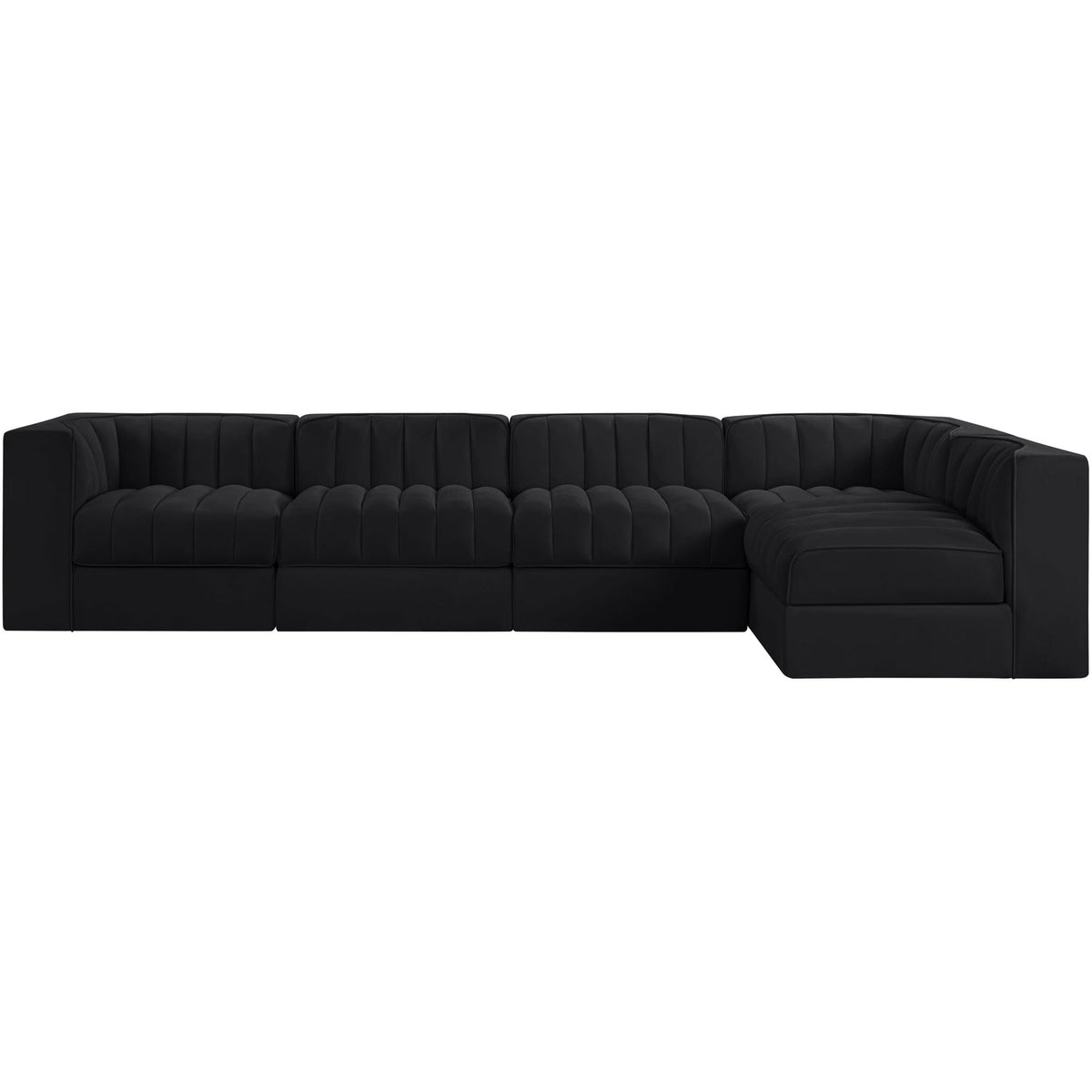 Rummi Black Velvet Performance Fabric Upholstered 5 Piece Modular Sectional Sofa