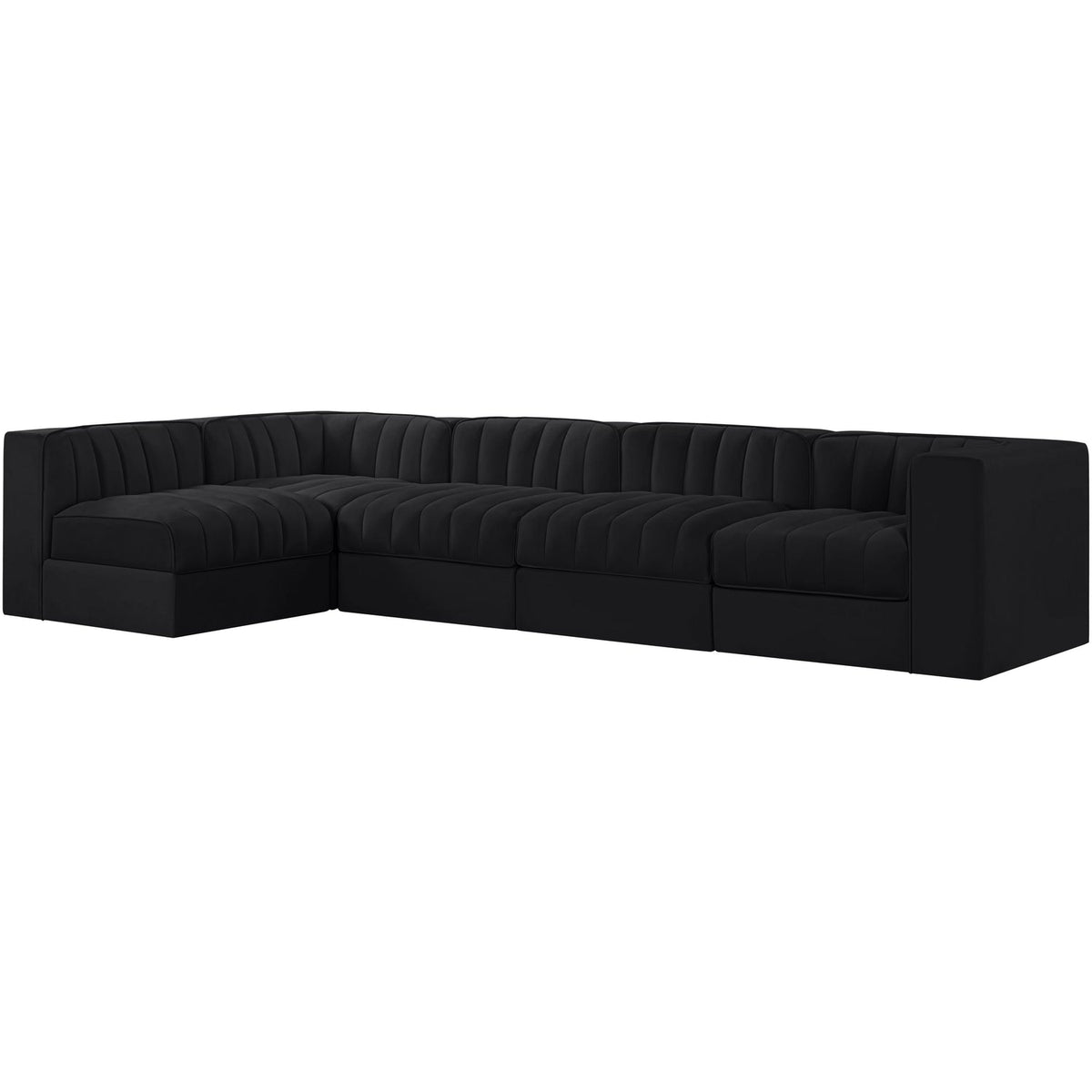 Rummi Black Velvet Performance Fabric Upholstered 5 Piece Modular Sectional Sofa