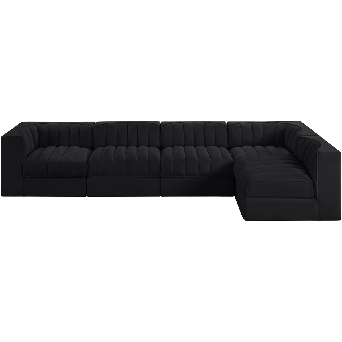 Rummi Black Velvet Performance Fabric Upholstered 5 Piece Modular Sectional Sofa