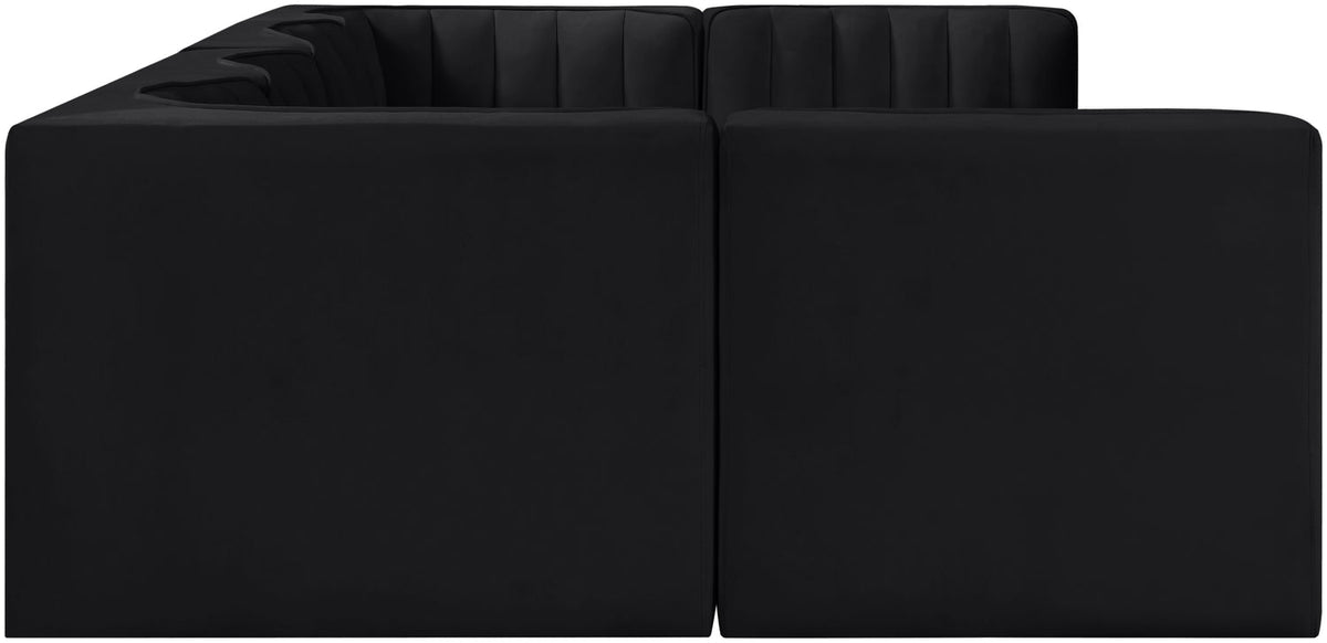 Rummi Black Velvet Performance Fabric Upholstered 6 Piece Modular Sectional Sofa