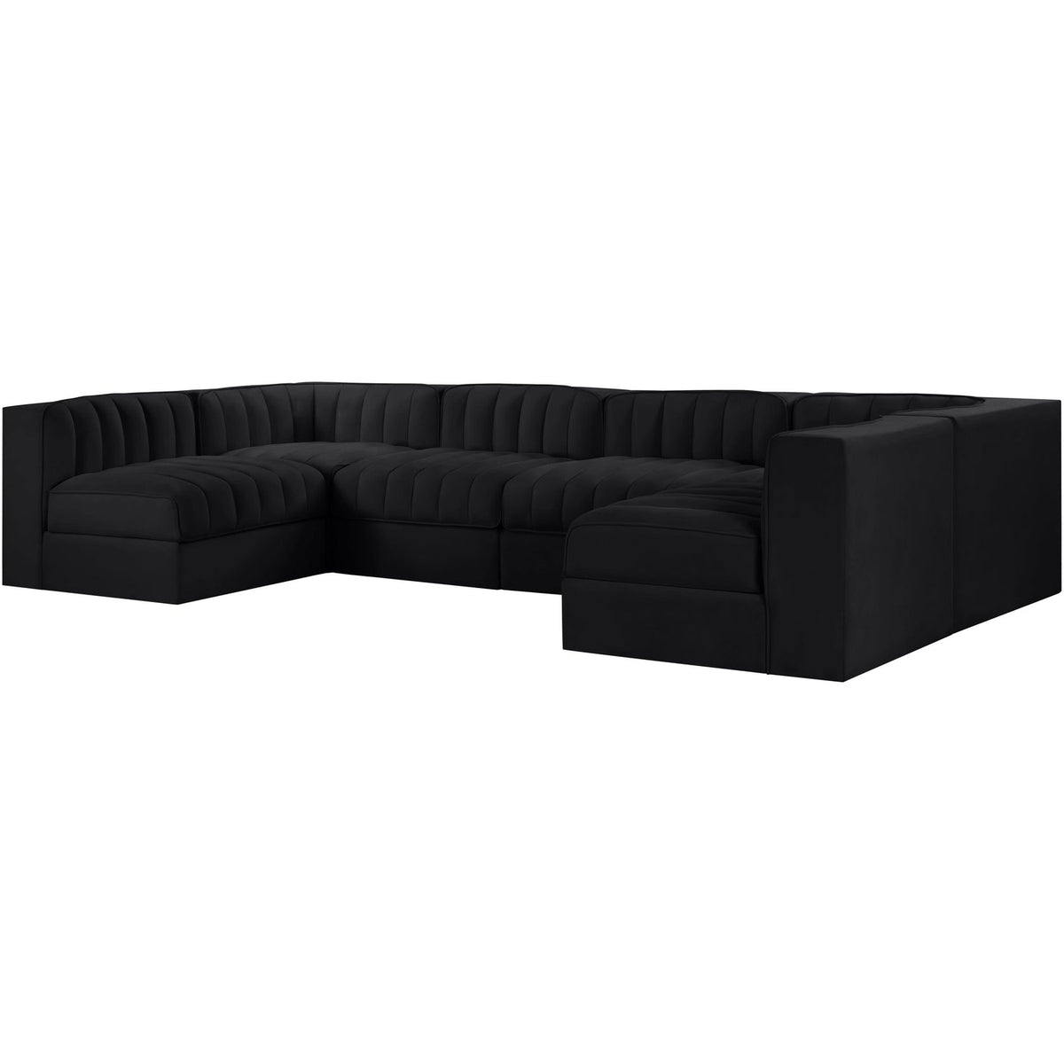 Rummi Black Velvet Performance Fabric Upholstered 6 Piece Modular Sectional Sofa