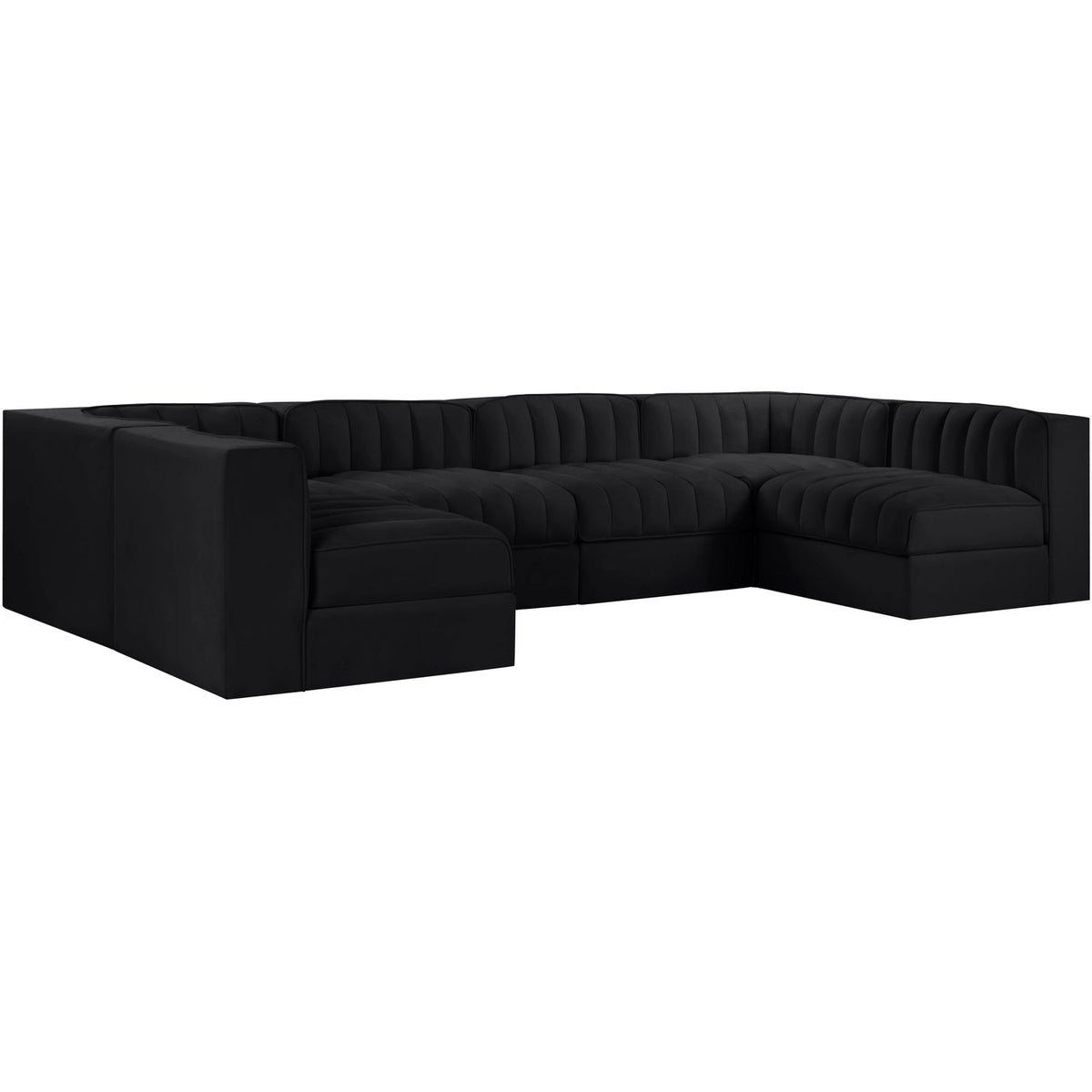 Rummi Black Velvet Performance Fabric Upholstered 6 Piece Modular Sectional Sofa