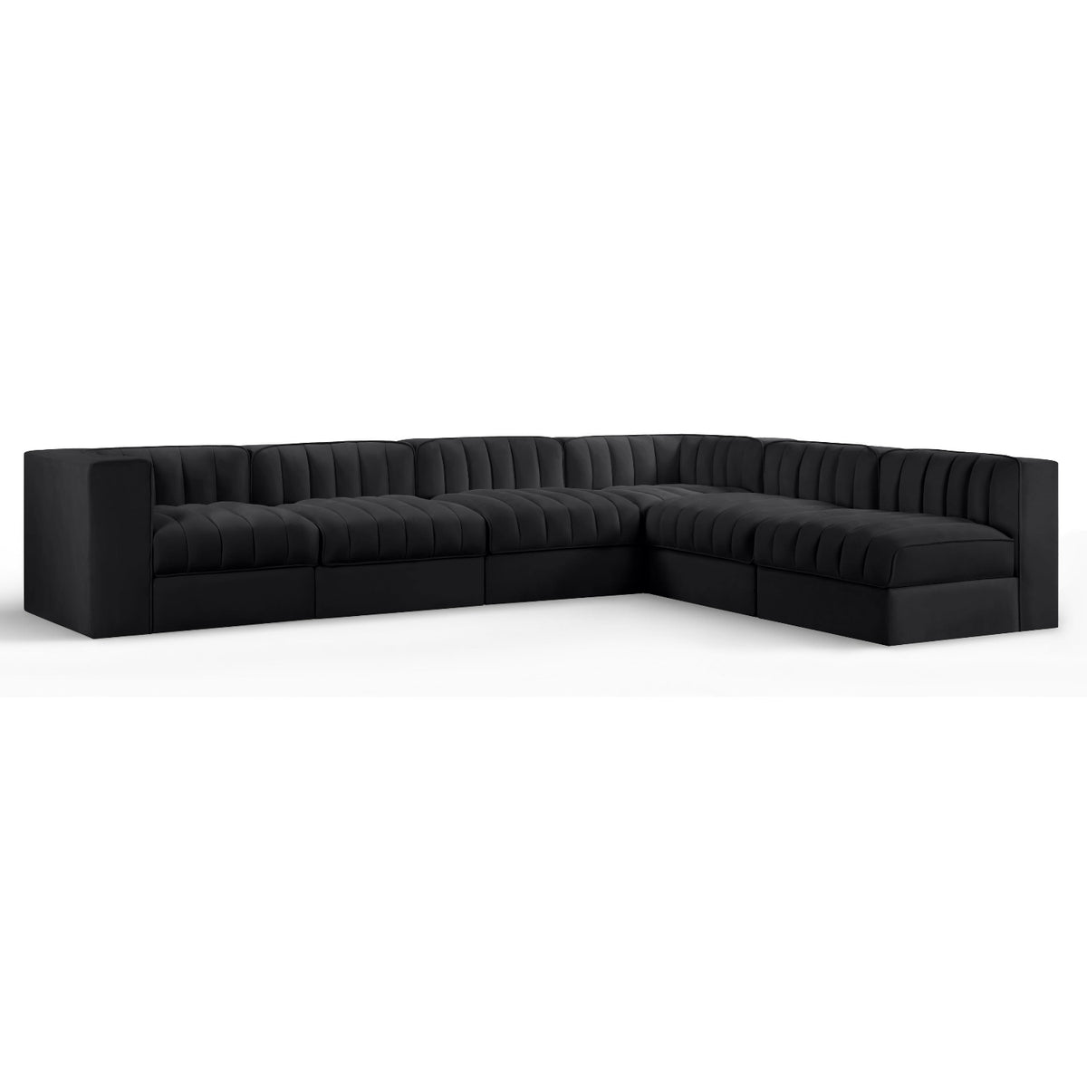 Rummi Black Velvet Performance Fabric Upholstered 6pc. Modular Sectional in black velvet, primary product view