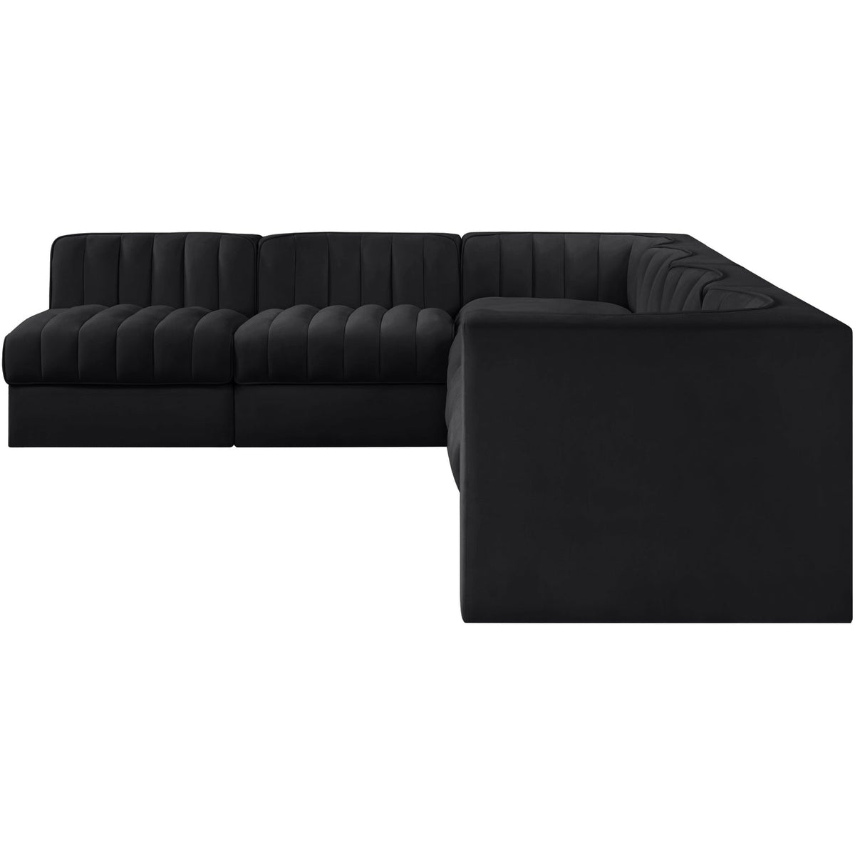 Rummi Black Velvet Performance Fabric Upholstered 6 Piece Modular Sectional Sofa